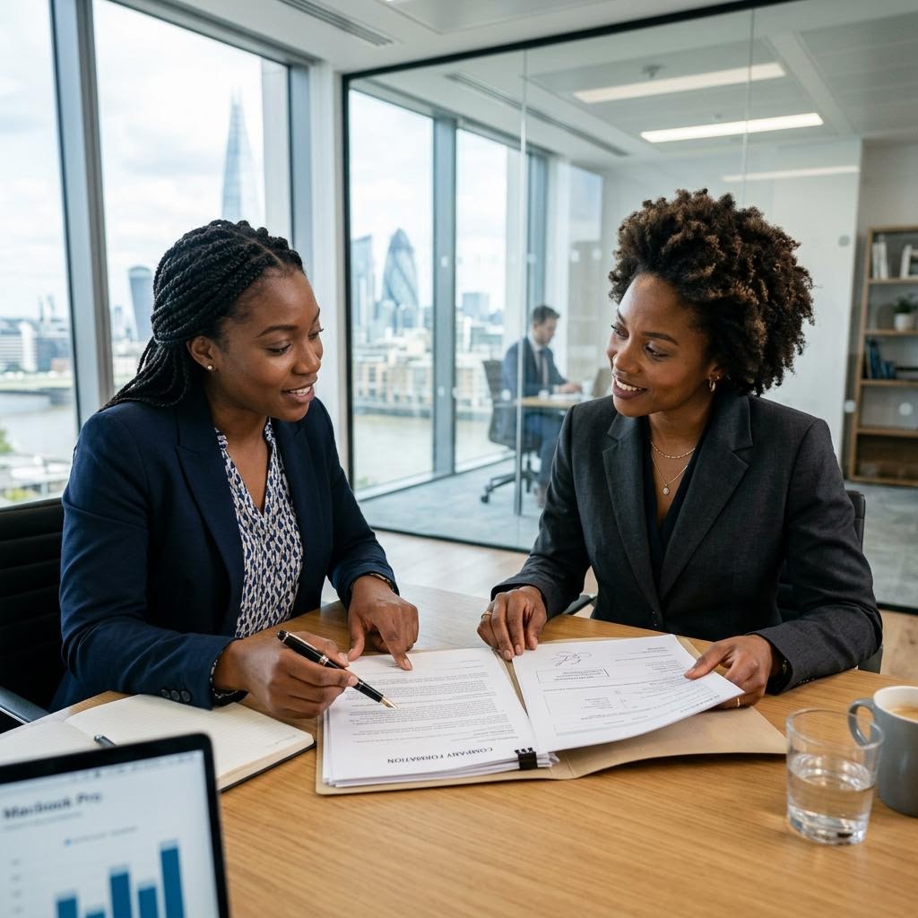 Company formation documents on a work desk