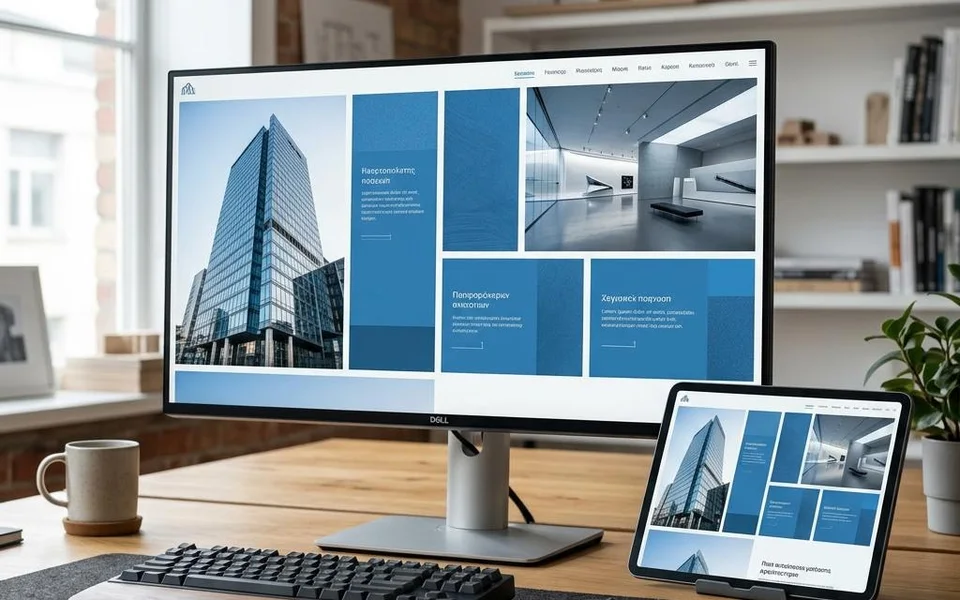 Responsive website displayed on a desktop monitor and tablet
